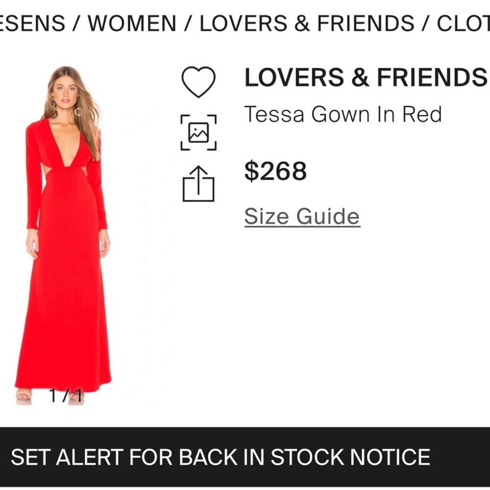 Lovers + Friends Tessa Gown Open Back Red Size XS NWT